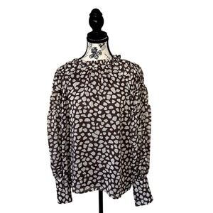 Ann Taylor Womens Size L Brown/Pink Abstract  Animal Print Long sleeve Ruffles